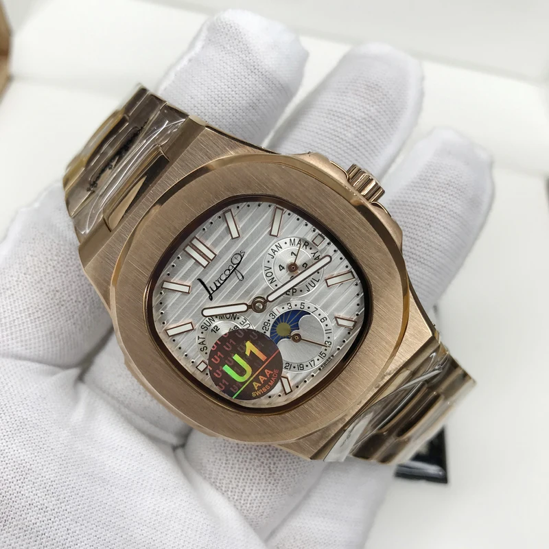 

Rose Gold PP Men luxury brand watch white dial AAA automatic self-winding sapphire glass U1 factory all sub dials works