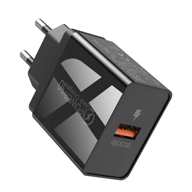 USLION 3A EU Plug USB зарядное устройство Быстрая зарядка 3,0 быстрый мобильный телефон настенные зарядные устройства для iPhone XS X 8 7 samsung Note 9 S9 S10 huawei - Тип штекера: Black