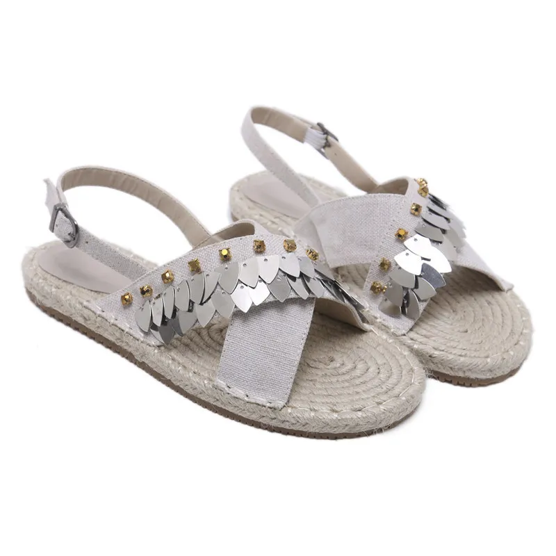 

Fashion Womens Shoes 2021 Studded Sandals Summer Heels Suit Female Beige Bling Bling Luxury Girls Flat Black Handmade Comfort Br