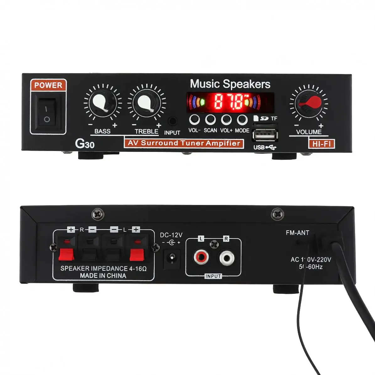 Автомобильный усилитель мощности G30 HIFI Bluetooth FM радио плеер с поддержкой SD / USB DVD MP3 и пультом дистанционного