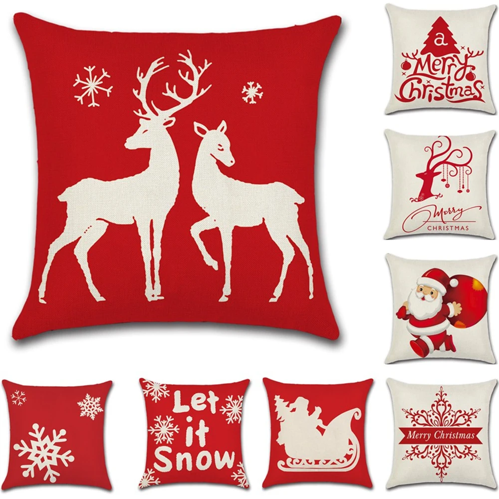 

1PCS Christmas Cushion Cover Santa Deer Gifts Sofa Car Cushions Pillow Cases Cotton Linen Pillow Covers Home Decorative 45X45cm