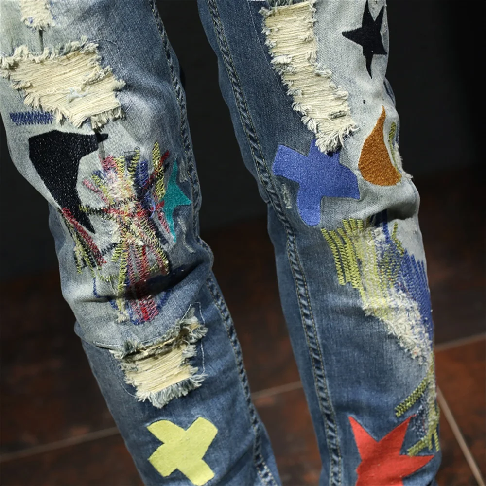 EH · MD®Рваные джинсы с надписью для мужчин мягкие повседневные свободные