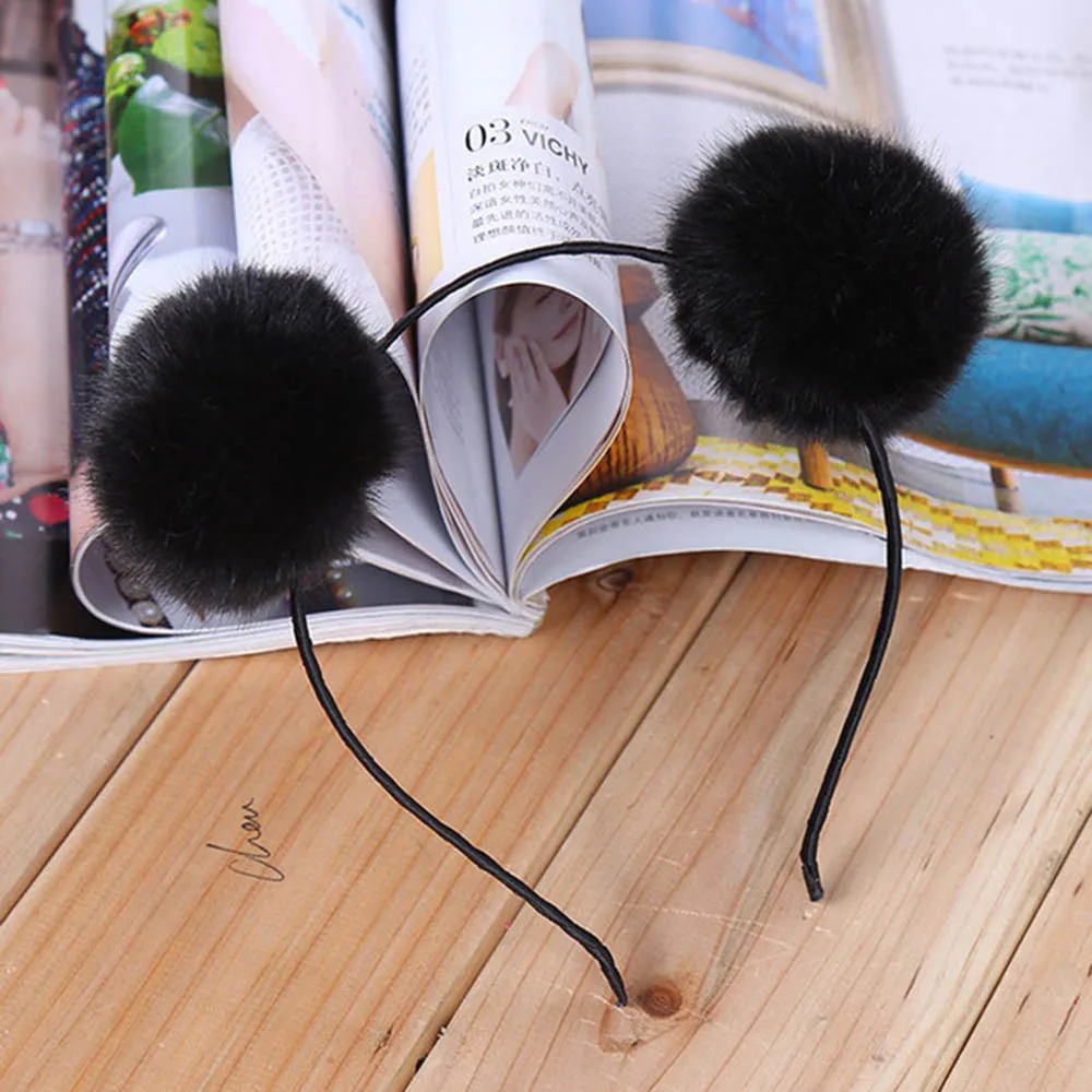 Обруч для волос с милым помпоном обруч в виде кролика украшение эластичный детей