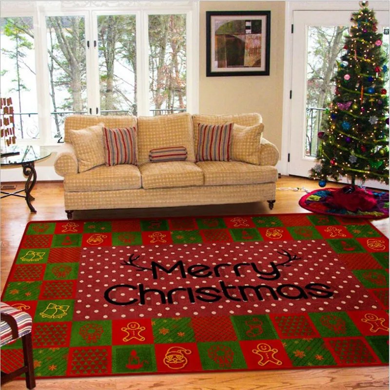 

Christmas Santa Rug Soft Flannel 3D Printed Rugs Parlor Mat Area Rugs Anti-slip Large Carpet Rug Living Room Decor D-001