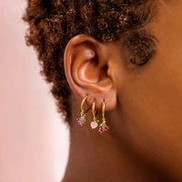 cute fruit grape peach cherry pendant crystal hoop earrings for teens zircon 18k gold plated delicate prom jewelry for women