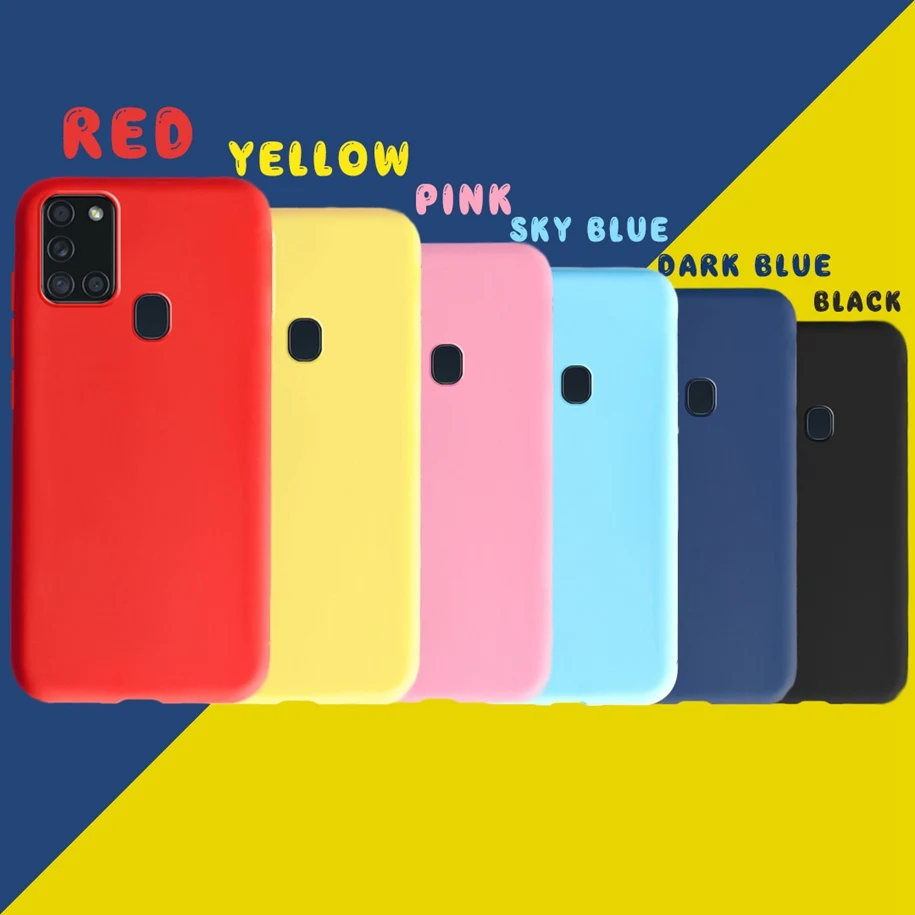 For Samsung A21S Case Covers Candy Solid Color Shockproof Soft Silicone Back Cover Galaxy A 21S A217F Capa | Мобильные телефоны и