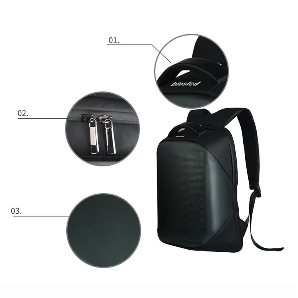 Smart LED Backpack with Wifi Control - 17.3 inch Laptop Bag for Motorcycle Bicycle Cycling Business Travel, Waterproof