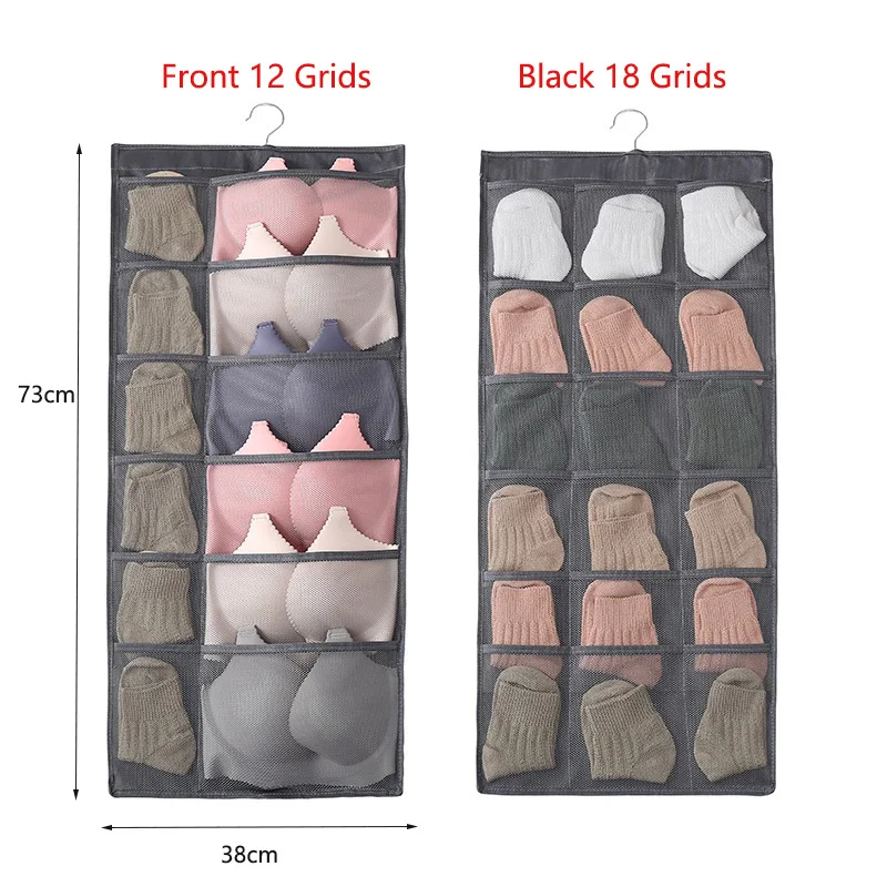 

15/30 Grid Folding Hanging Bag for Wardrobe Socks Bra Underwear Rack Hanger Storage Organizer Double-sided Clothing Y9Y0015
