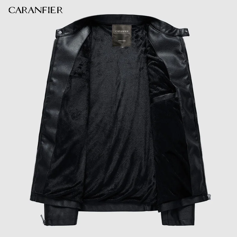 Модные зимние мужские куртки CARANFIER из искусственной кожи пальто мотоциклетная