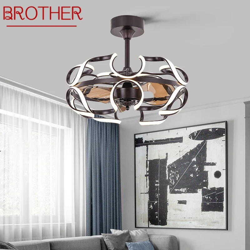 

BROTHER Ceiling Fan With Light And Control Coffee Invert Fan Lighting Modern Decorative for Home Dining Room Bedroom Restaurant