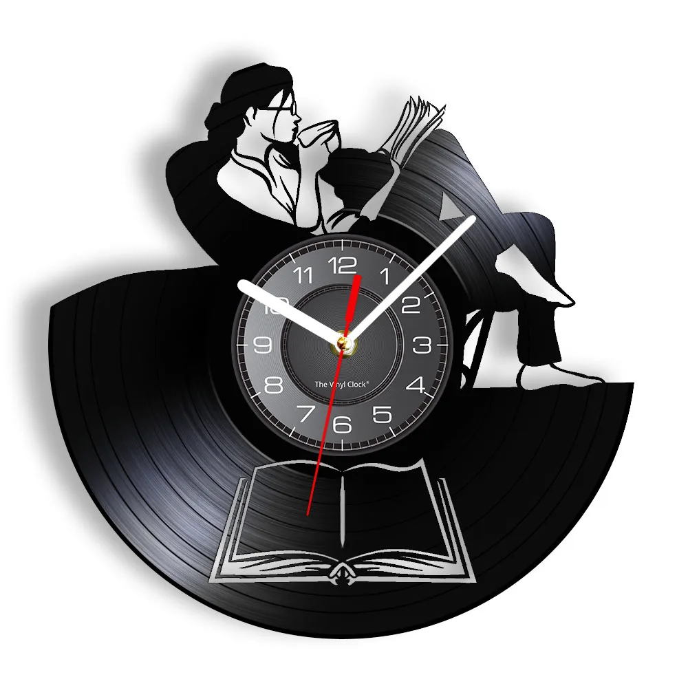 

Reading & Relax Time Vinyl Album Re-purposed Record Clock Lady Drinking Tea On Sofa At Ease Luminous Wall Watch Retro Disk Craft