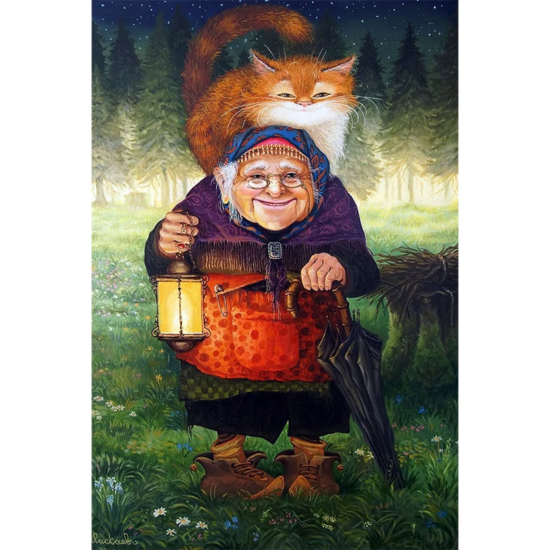 5D алмазная живопись сделай сам вышивка крестиком животные бабушка и кот