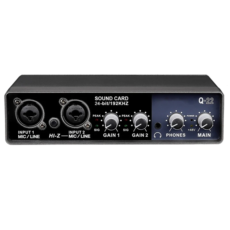 

Audio Interface 24 Bit/192 Khz 2X2 USB Sound Card Mic Preamplifier Support Mic Guitar Bass Computers Recording