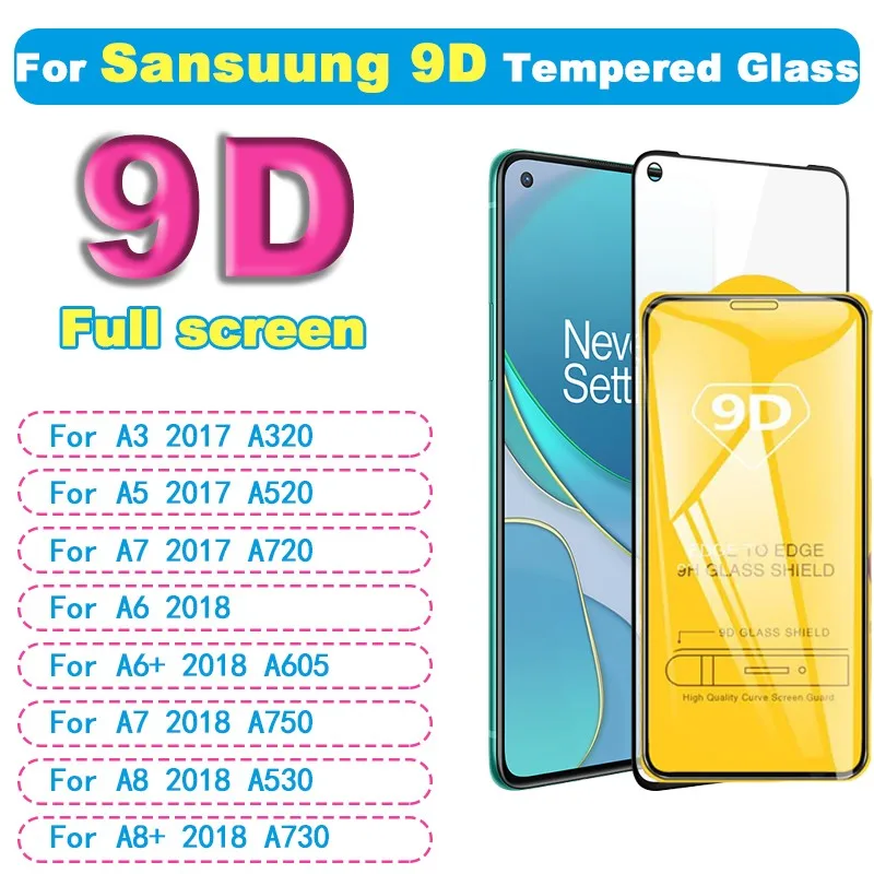 

50Pcs For Samsung A7 A8 2018 Plus A3 A5 2017 A750 A320 A520 A720 A730 A530 A605 Screen Protector 9D Full Curved Tempered Glass