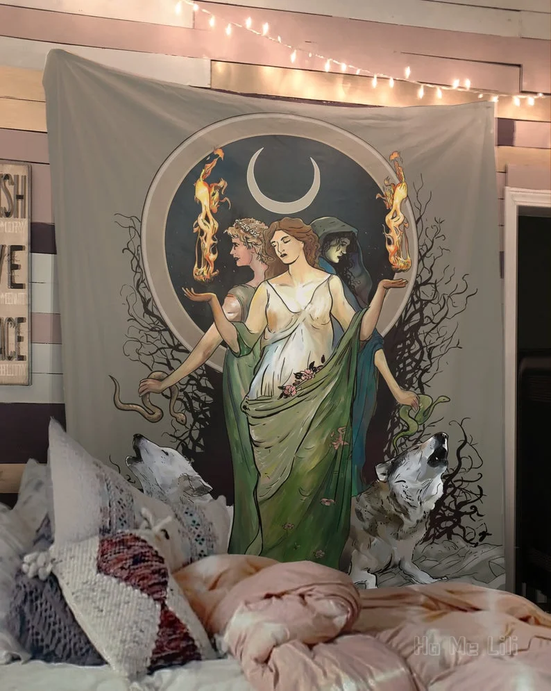 

Painted Moon Goddess Art Tapestry Witchy Black And White Gothic
