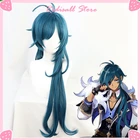 Парик Kaeya Genshin Impact Косплей синие длинные прямые Термостойкие волосы женские Хэллоуин