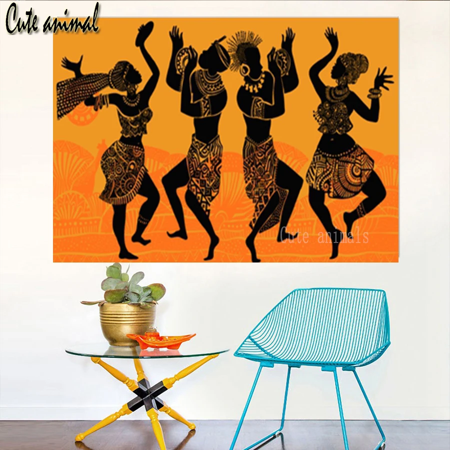 Набор для вышивки бисером "Танец африканских женщин и мужчин" 5D в технике "Мозаичное крестиком" с полным заполнением.