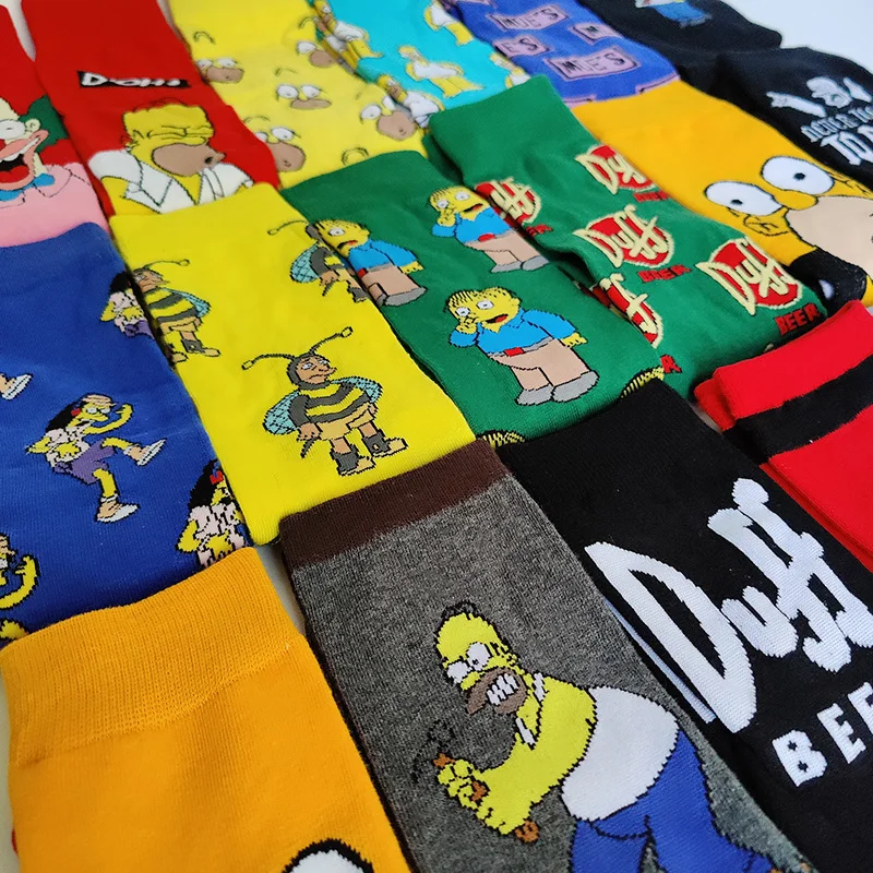 Simpsons мультфильм аниме смешные мужские носки хип-хоп Печать Новинка сумасшедшая
