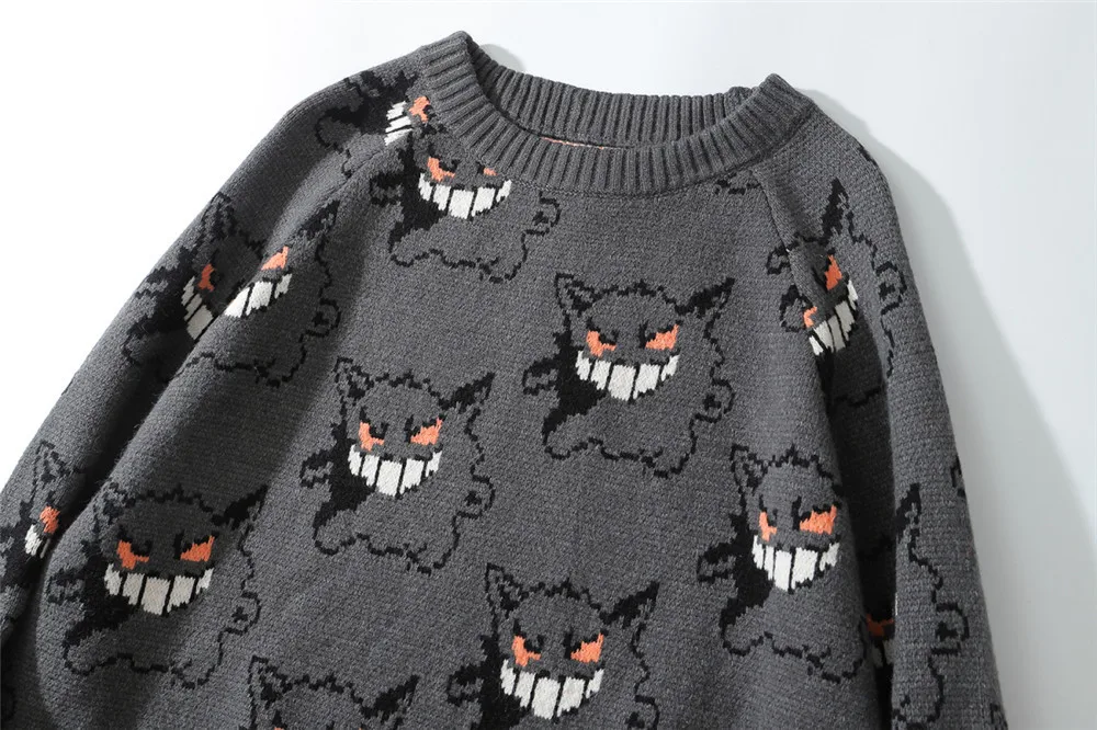 

Drak Gray Women Gothic Pullover Cartoon Sweater 2021 Man Loose Fashion Jumpers Couple Street Cool Thick Long Knitted Hipster Top
