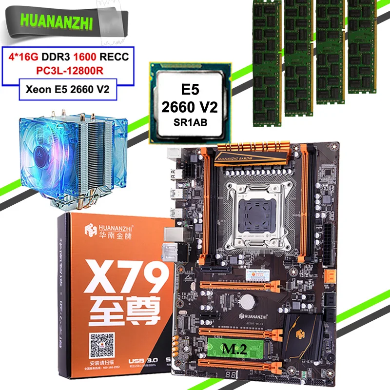 

HUANANZHI X79 Deluxe Gaming Motherboard with HI-SPEED M.2 NVMe SSD Slot CPU Xeon E5 2660 V2 Big Brand RAM 64G(4*16G) REG ECC