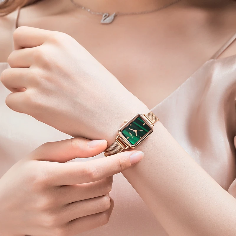 

New Ladies Watch Small Green Disk Fashion Luxury Trend Casual Waterproof Swimming Steel Belt Leather Women's Watch G-1337