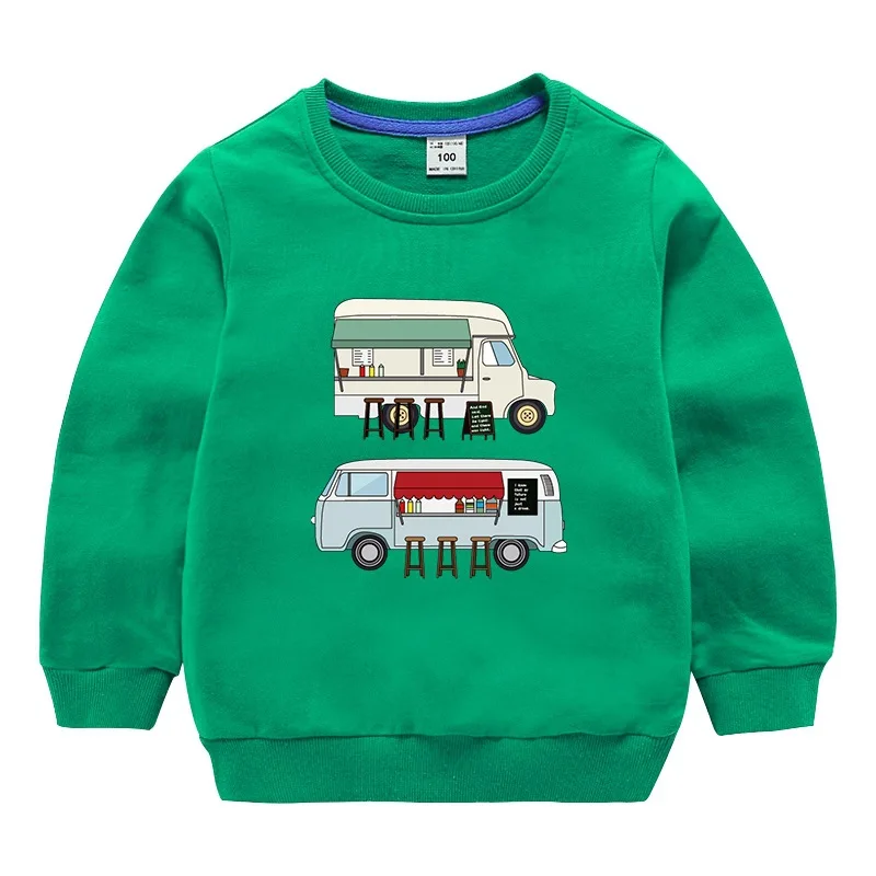 Bus Green Свитер для малышей; детская одежда для мальчиков; Весна-Осень г.; пуловер с рисунком; Модная одежда для малышей; толстовки с круглым вырезом для девочек - Цвет: Bus Green