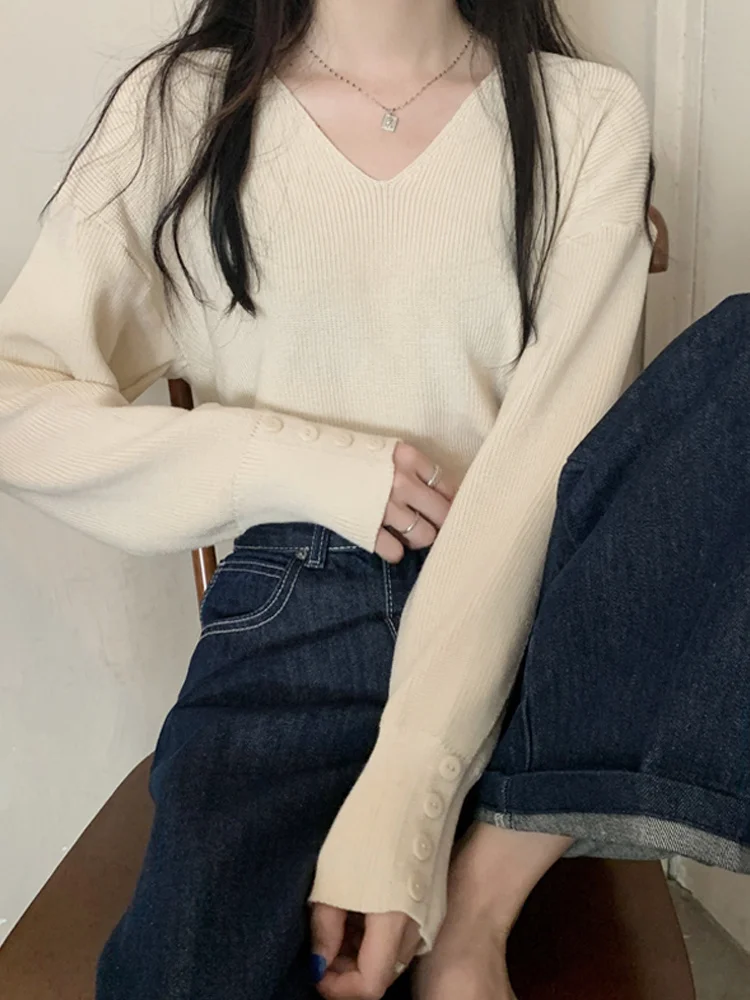 Женский свитер с V-образным вырезом весна-осень рубашка в иностранном стиле