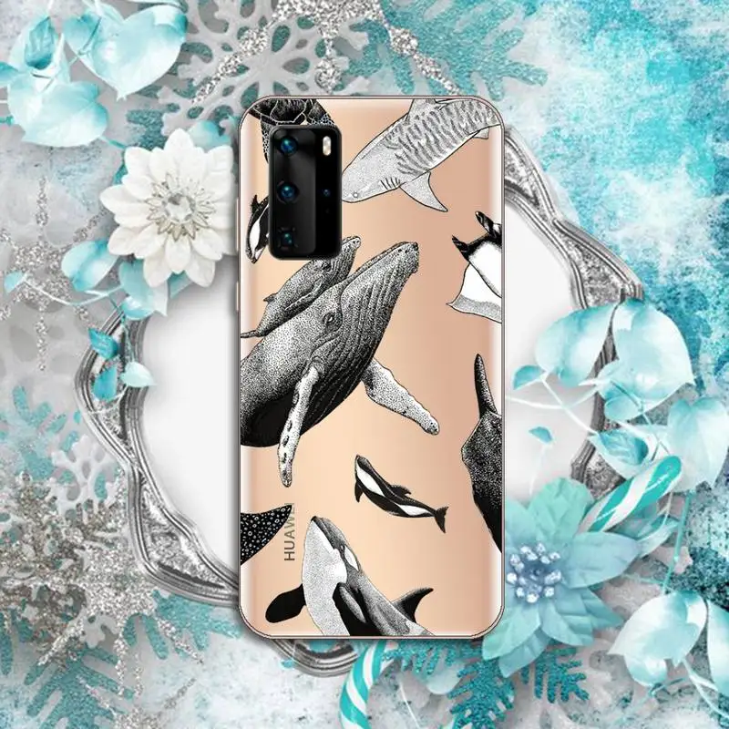 

Cute cartoon ocean animal shark Phone Case Transparent for Huawei P honor 8 10i 20 30 40 smart 2019