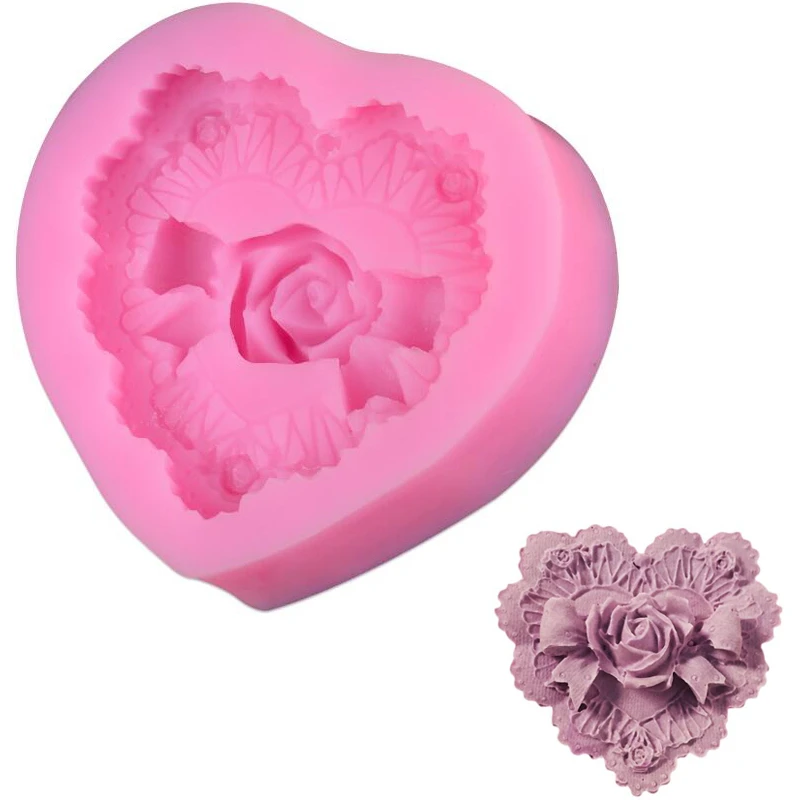 Фото Винтажные любовные сердца Роза цветок бант силиконовые помадные - купить