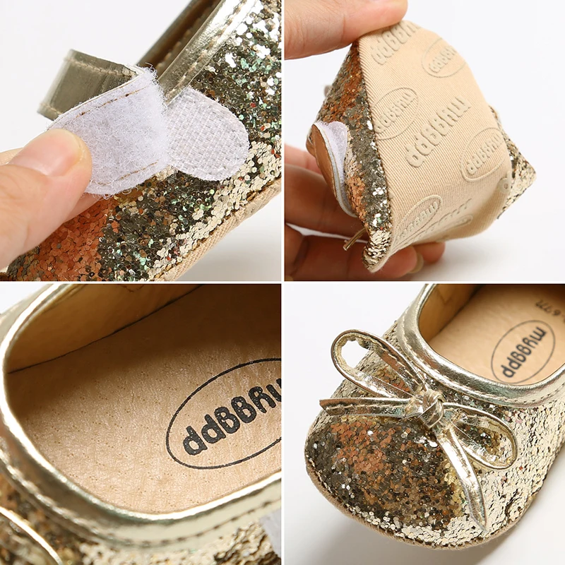 Новинка Обувь принцессы с блестками Милая блестящая детская обувь бантиками для
