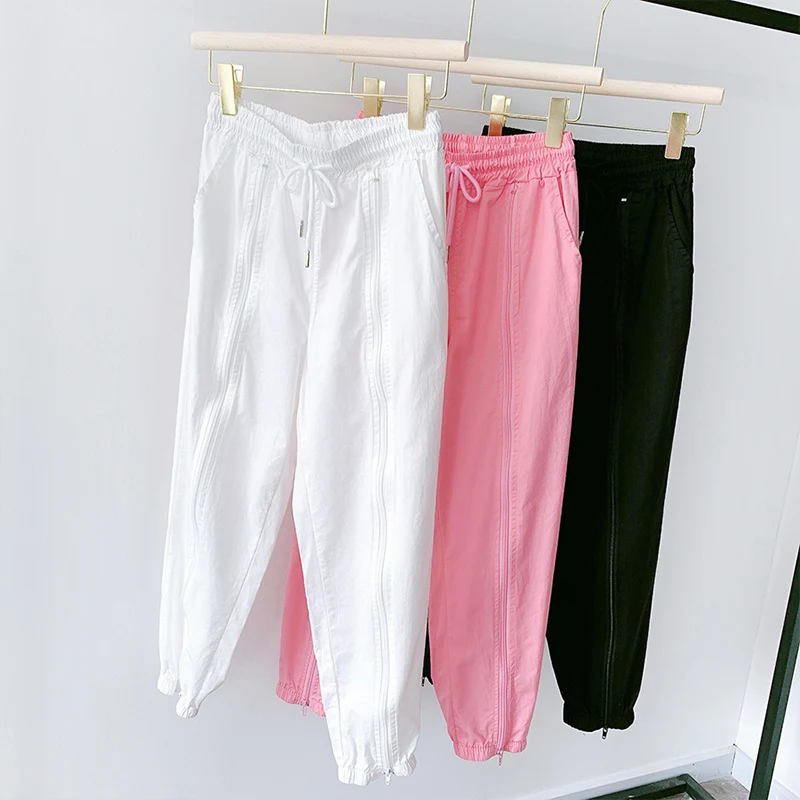 Женские брюки-карго TIGENA розовые и белые повседневные брюки с высокой талией в