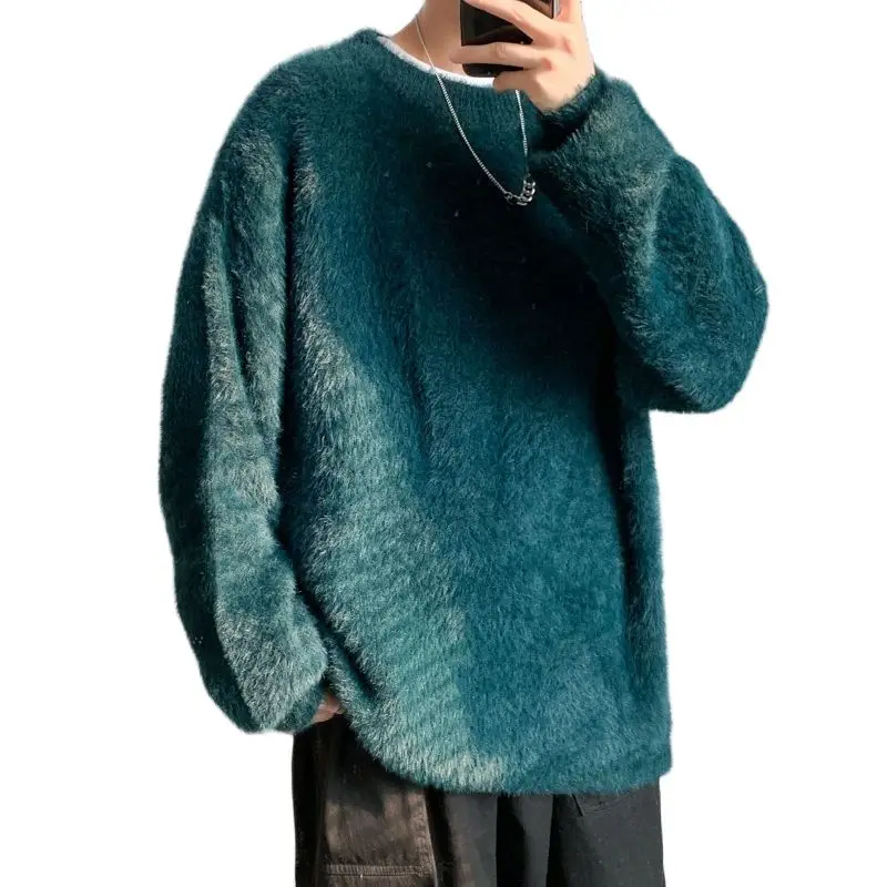 2021 Men's Coat Mohair Sweater New Round Neck Long Sleeve Solid Color Autumn Winter Streetwear Tidal Current The Price Of | Мужская