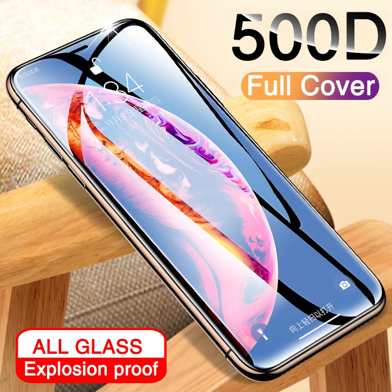 Закаленное стекло с полным покрытием 500D для iPhone 11 Pro X XR XS MAX iphone защита экрана