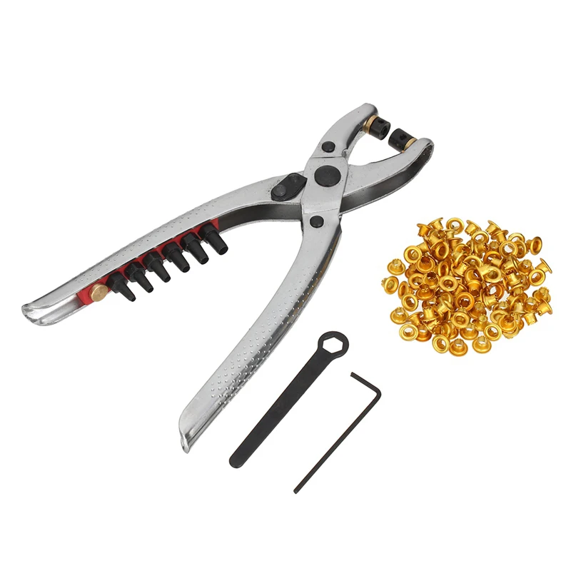 Hot Metal Rivets Eyelet Hole Punch Pliers Tool With 100Pcs Eyelets Grommets 2Pcs For Shoes Bags Leather Belt | Инструменты