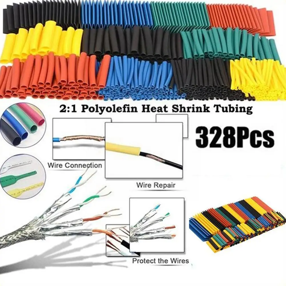 

328 Pcs/set Combination Insulated Flame-retardant Heat Waterproof Shrinkable Sleeve Insulated Box Tube Color Cable Non-plas C2F8
