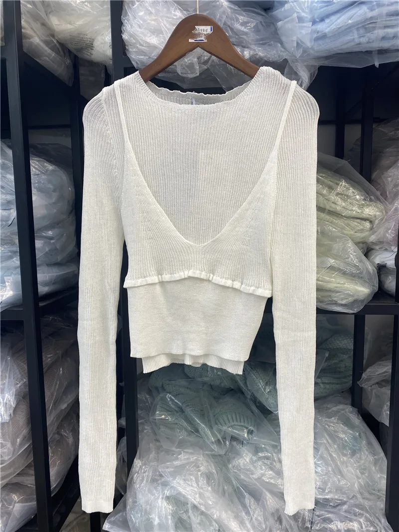 

TMODA1811 Za 2021 Spring Summer Women Slash Collar Thin Knitted Pullovers Sweater Ladies Fashion Slim Long Sleeve Tops Female