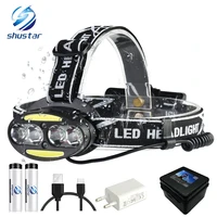 super bright led headlamp 4 x t6 2 x cob 2 x red led waterproof led headlight 7 lighting modes with batteries charger