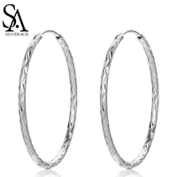 sa silverage fashion carving s925 sterling silver striped large earrings womens sterling silver hoop earrings luxury jewelry