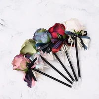 wedding bow oily pen 10 pcs plastic flower gel pen gift ballpoint pen for girlfriend artificial rose flower wedding gift