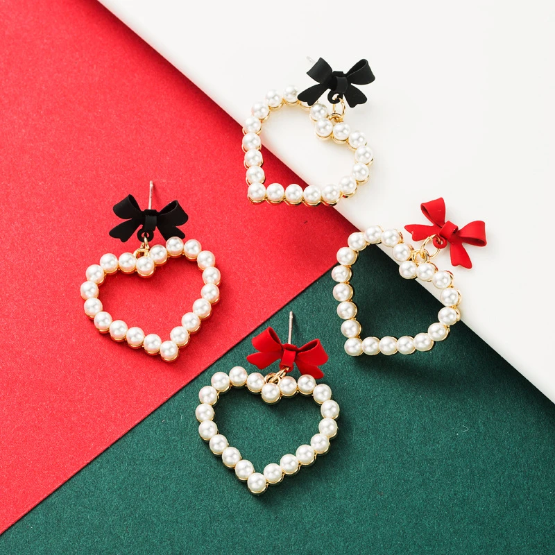 

AIDE 2021 Christmas Gifts Pearl Bijou Heart Piercing Stud Earrings For Women Charm Fashion Jewelry Hanging Pendientes Joyero