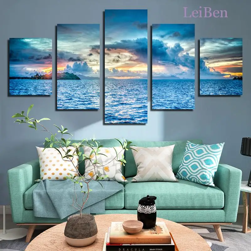 

Картина из пяти частей, природный пейзаж, голубое небо, море, искусство, картина на стену, украшение для дома
