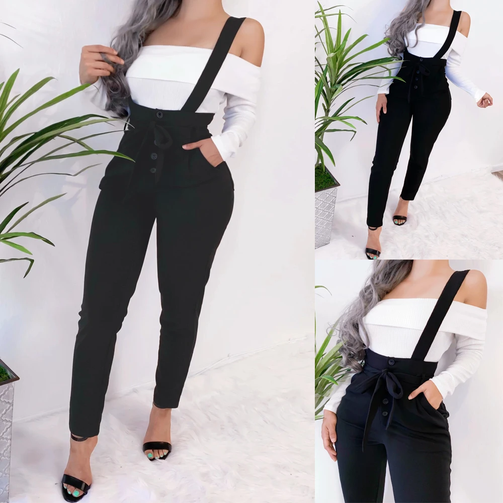 

Womens Overalls Cami Romper Baggy Playsuit Jumpsuit 2020 New Fashion Loose Black Dungarees Ladies Sexy Jumpsuit For Female
