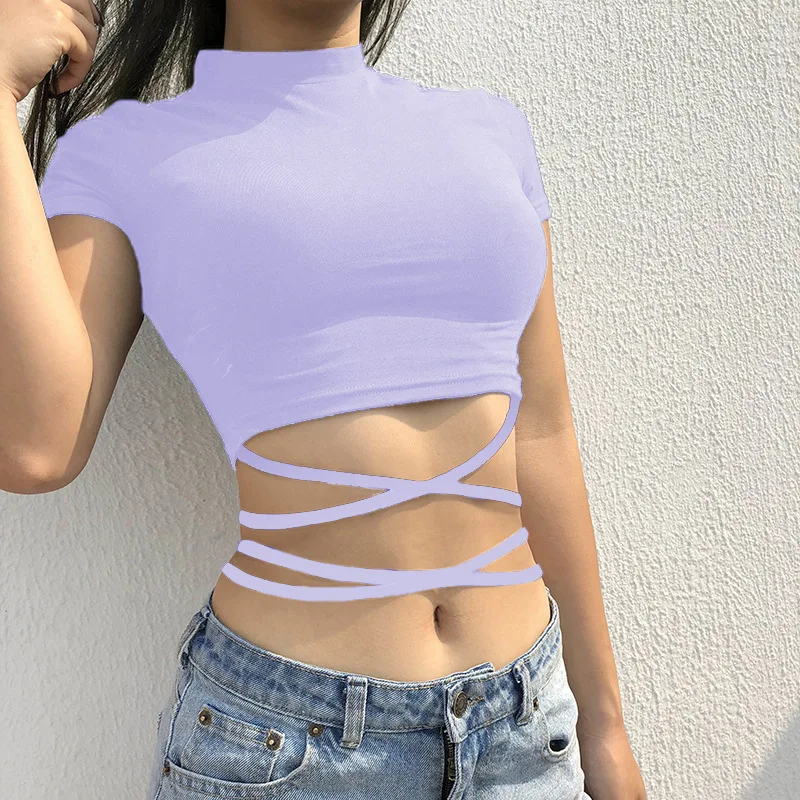Женская летняя футболка OMSJ 2020 облегающие сексуальные бандажные футболки с