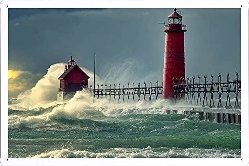 

Planet Scene Poster - Lighthouse Stormy Sea Tin Sign