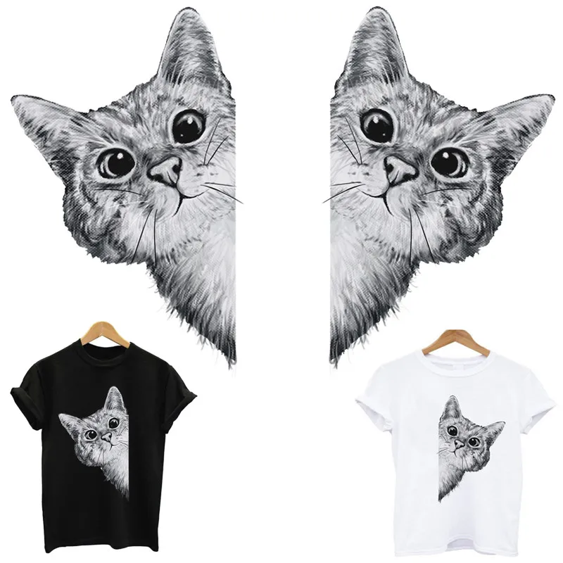 Полоски на одежде милые наклейки с котом термочувствительные нашивки нанесение