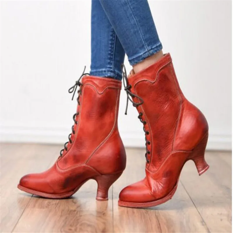 Женские ботильоны с острым носком на шнуровке низком каблуке из натуральной кожи