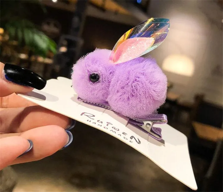 purple 1 шт., супер милые прозрачные тканевые заколки для волос в виде кролика для девочек, детские заколки ручной работы в виде животных, заколки для волос, вечерние аксессуары для волос в подарок - Цвет: purple