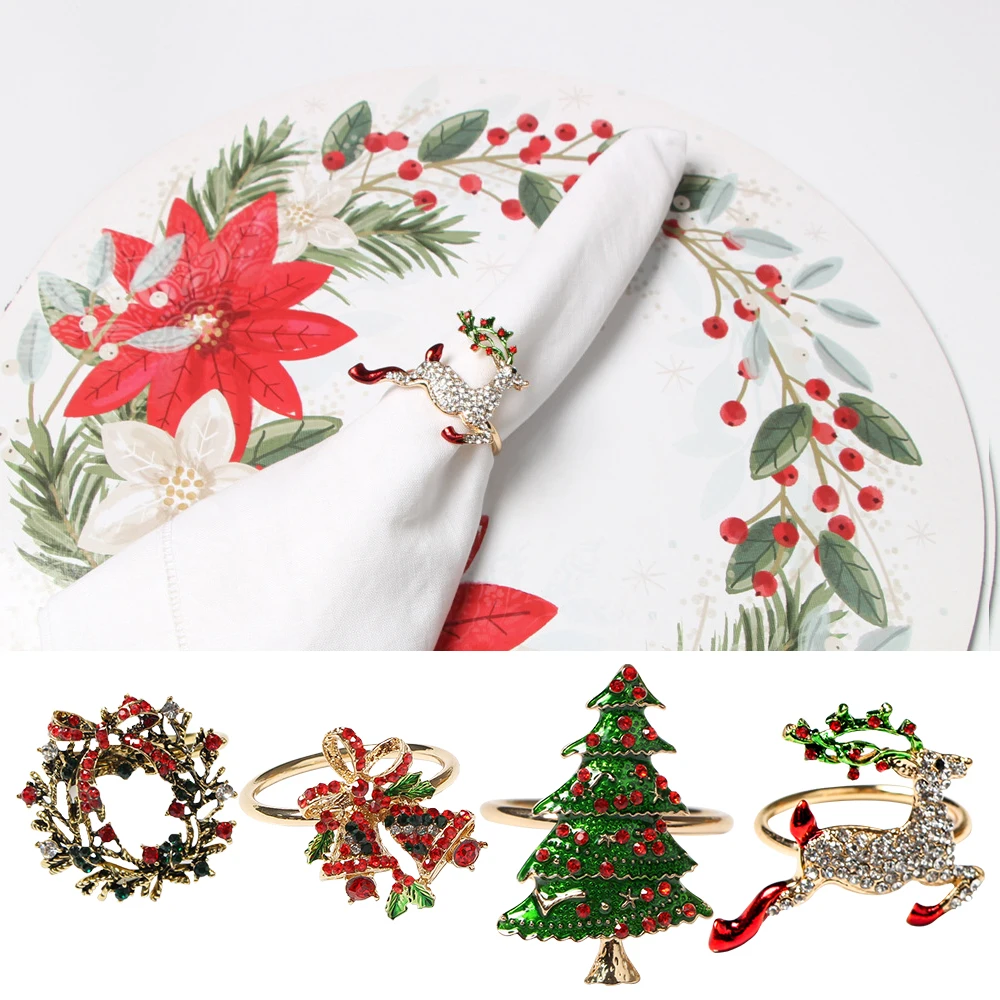 Металлические кольца для салфеток в виде рождественской елки бант цветочный