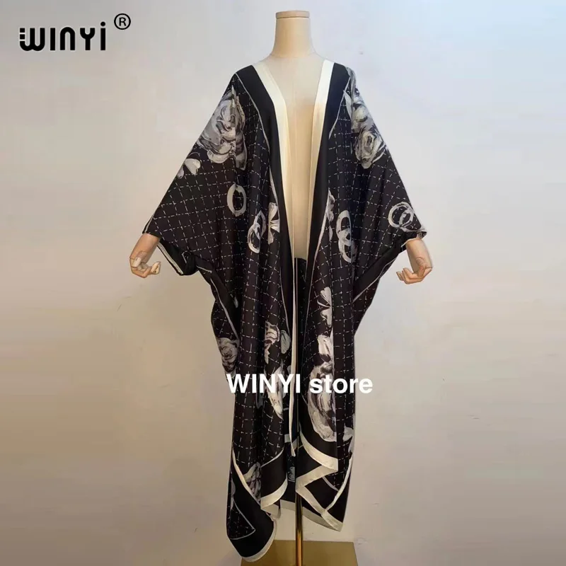 WINYI Middle East Sunmer Women Cardigan stitch coat dress Cocktail sexcy Boho Maxi African Holiday Batwing Sleeve Silk Robe