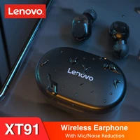 original lenovo xt91 tws earphone wireless bluetooth headphones gaming headset stereo bass with mic noise reduction earbuds